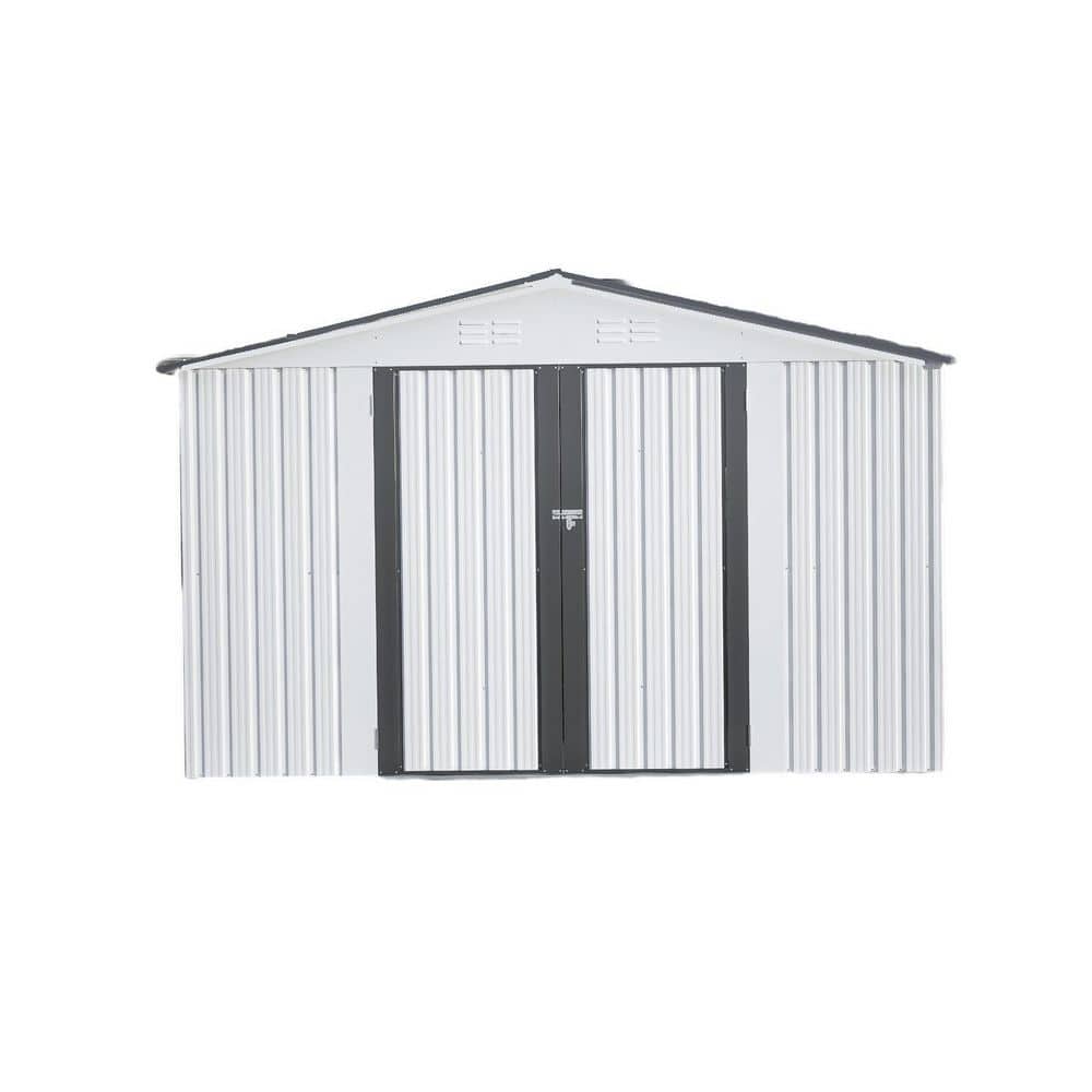 10 ft. W x 8 ft. D Metal Storage Shed, All-Weather Steel Garden Shed with L