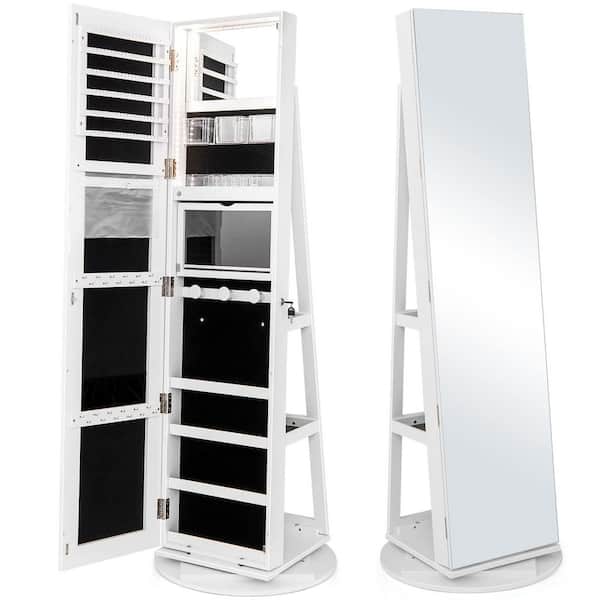 21.5 in. x 63.5 in. White Freestanding Lockable MDF Jewelry Armiore with Full-Length Mirror