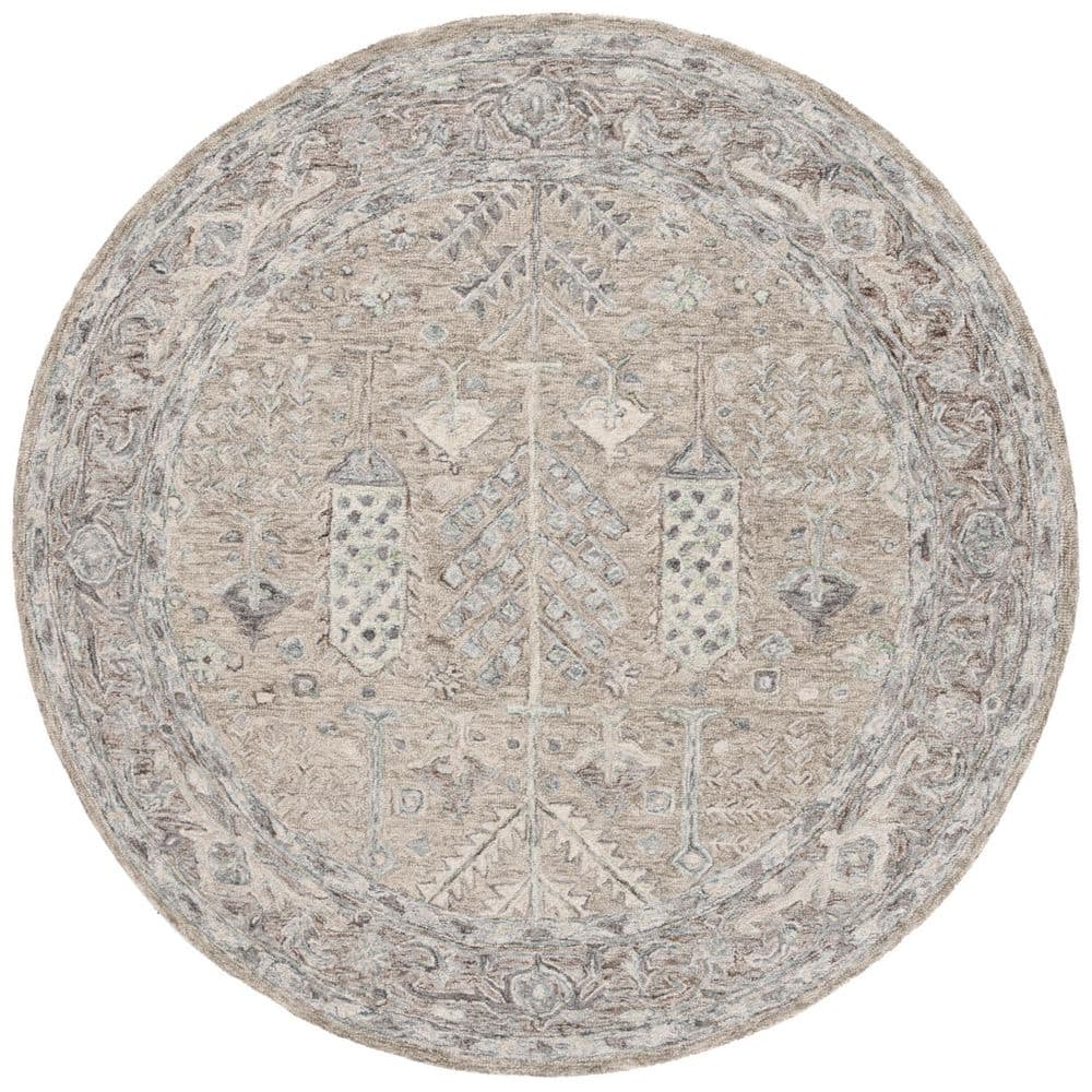 Faded Aztec Rug SAFAVIEH Metro 6 ft. x 6 ft. Gray/Ivory Faded Aztec Ornate Round Area ...