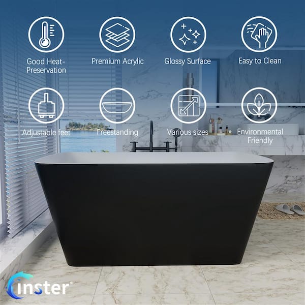 MUSE 47 in. Acrylic Rectangle Flatbottom Freestanding Non-Whirlpool Soaking Bathtub No Seat Version in Black
