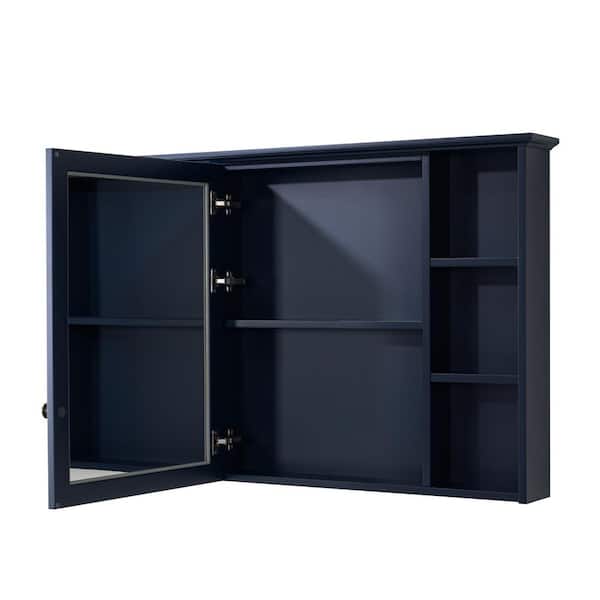 42 in. W x 30 in. H Rectangular Solid Wood Surface Mount Medicine Cabinet with Mirror,Soft-Closed Doors,Shelf,Navy Blue