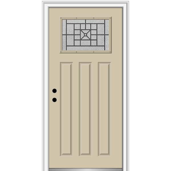 MMI Door 36 in. x 80 in. Courtyard Right-Hand 1-Lite Decorative Craftsman 3-Panel Painted Fiberglass Smooth Prehung Front Door