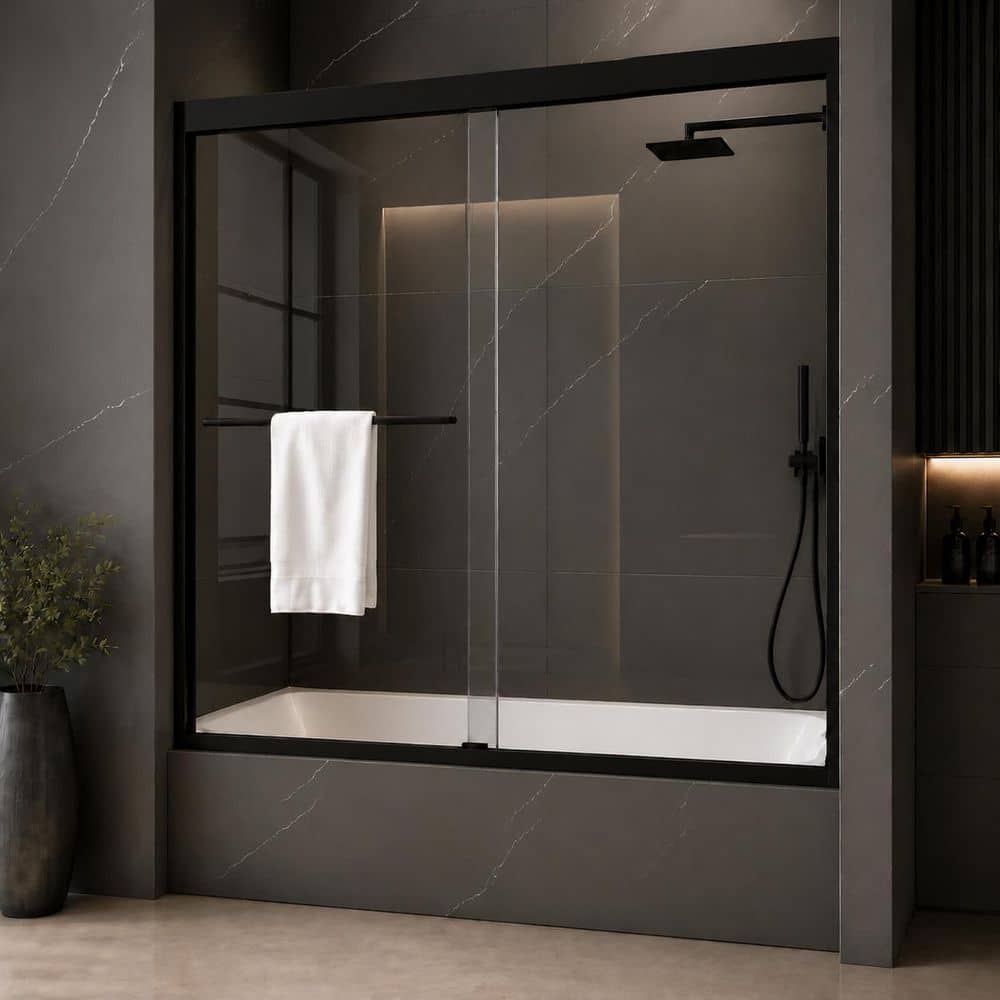 TaiMei 60 in. W x 56 in. H Sliding Semi Frameless Tub Door in