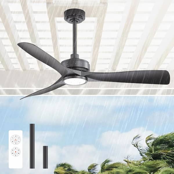 Breezary Claude II 52 in. Indoor/Outdoor Integrated LED Black Ceiling Fan with Light and Remote Control Included