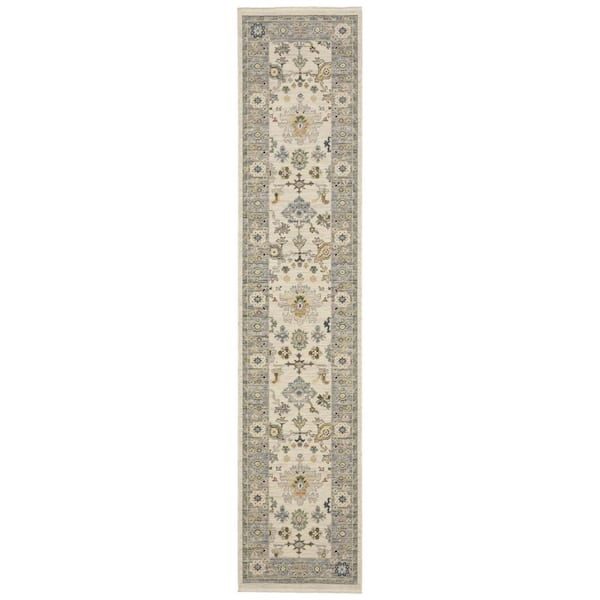 AVERLEY HOME Lavista Ivory/Multi-Colored 2 ft. x 12 ft. Classic Persian Oriental Wool/Nylon Blend Indoor Runner Area Rug