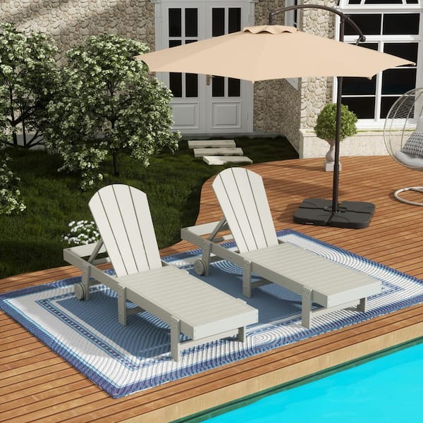 Laguna 2-Piece Fade Resistant HDPE Plastic Adjustable Outdoor Adirondack Chaise Loungers with Wheels in Sand