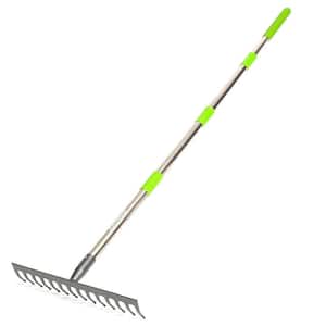 30.5 in. to 57 in. Adjustable Metal Garden Leaf Rake with 14 Tines for Lawns, Gathering Leaves, Weeds, Debris, Black