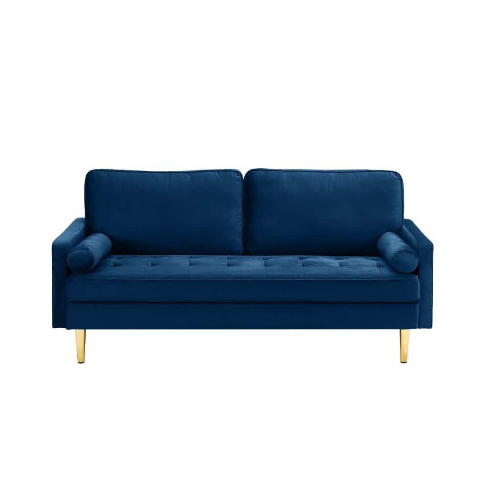 65 in. Velvet 2-Seater with Removable Cushions Solid Pine Frame Loveseat in Navy durable construction price history on PriceWatchPro