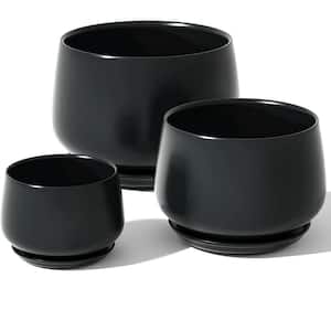 Modern 6.5 in. L x 6.5 in. W x 5.8 in. H Black Ceramic Round Indoor Planter (3-Pack)