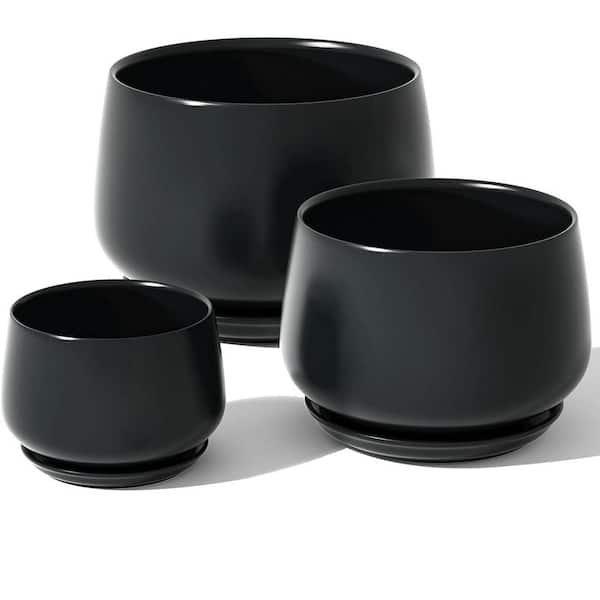 ITOPFOX Modern 6.5 in. L x 6.5 in. W x 5.8 in. H Black Ceramic Round Indoor Planter (3-Pack)