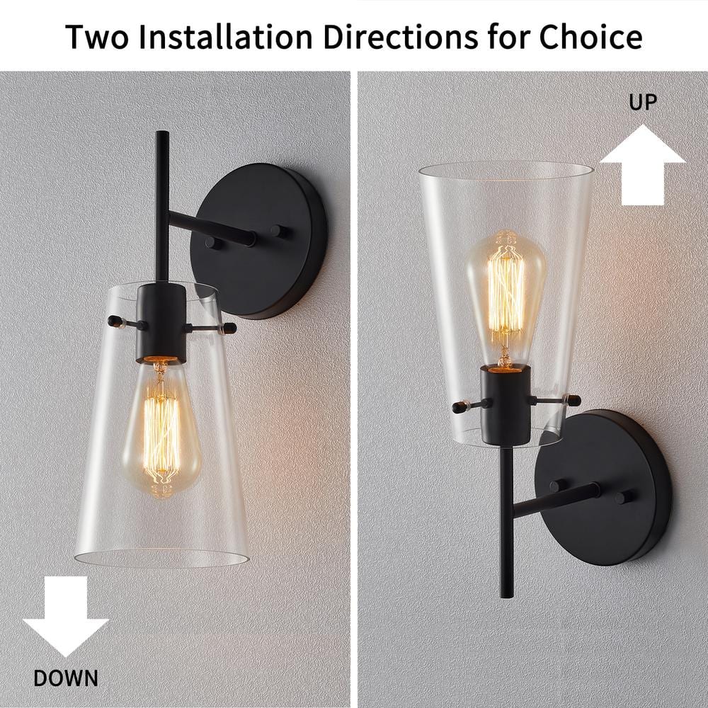 Bronze and Black Cone Glass Shade Wall Sconce