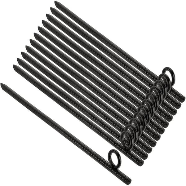 17 in. Black Ground Anchor, Heavy Duty Steel Rebar Stakes with Loop, Reusable Tent Stakes for Outdoor Camping (12-Pack)