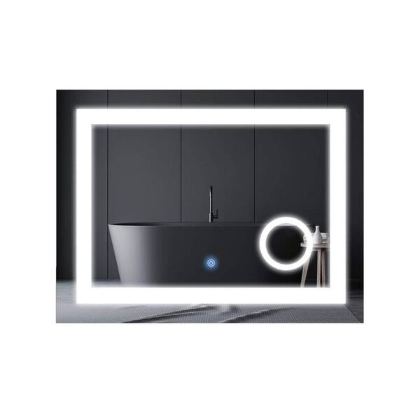 UKISHIRO 32 in. W x 24 in. H Tall Rectangular Frameless Wall Bathroom Vanity Mirror with LED Light with X3 Magnifier in Silver