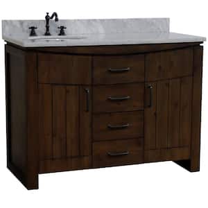 48 in. W x 22 in. D x 36 in. H Single Vanity in Rustic Wood with Jazz White Marble Top with Left Side Basin
