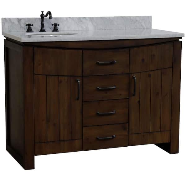 Bellaterra Home 48 in. W x 22 in. D x 36 in. H Single Vanity in Rustic Wood with Jazz White Marble Top with Left Side Basin
