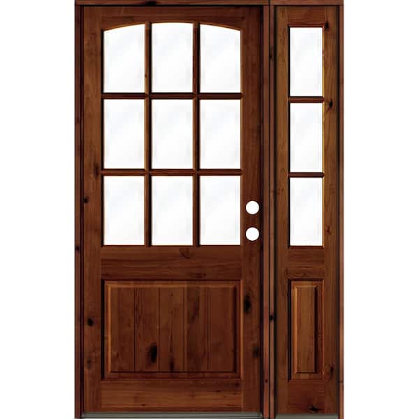 Krosswood Doors 56 in. x 96 in. Alder Left-Hand/Inswing 9-Lite Clear Glass Red Chestnut Stain Wood Prehung Front Door/Right Sidelite