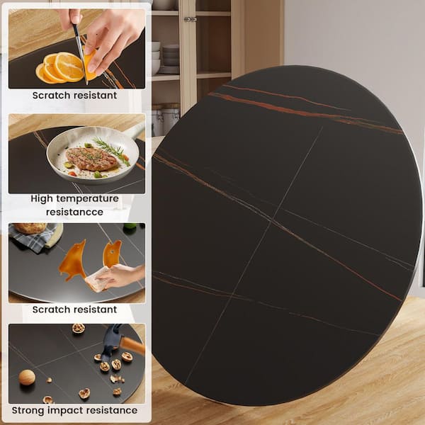 23.6 in. Round Sintered Stone Kitchen Lazy Susan Turntable for Dining Table Top in Black