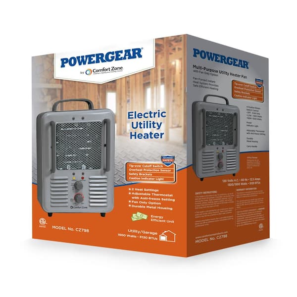 Comfort Zone Compact Portable 5120 BTU Forced Air Electric Utility Space  Heater 5120 BTU, Personal Fan, Space Heater in Gray CZ798 - The Home Depot