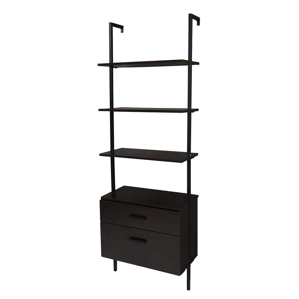 Outopee Industrial 72 in. Black MDF 5Shelf Standard Bookcase with Wood