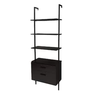 Industrial 72 in. Black MDF 5-Shelf Standard Bookcase with Wood Drawers