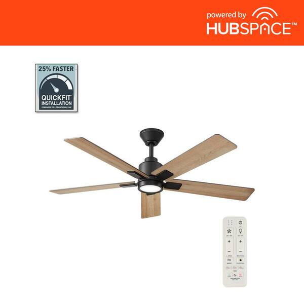 Hampton Bay Zandra 52 in. White Changing Integrated LED Matte Black Smart  Hubspace Ceiling Fan with Light Kit and Remote Included 92382 - The Home  Depot