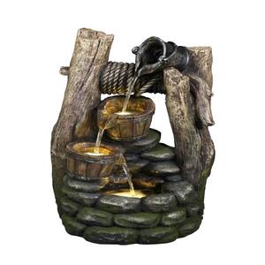 Well Waterfall Fountain with Pouring Pail, 2-Buckets and 3 LEDs