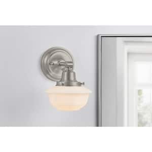 Belvedere Park 5.16 in. 1-Light Brushed Nickel Indoor Wall Farmhouse Sconce with Frosted Opal Glass