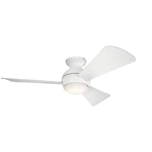 Sola 44 in. Indoor/Outdoor Matte White Low Profile Ceiling Fan with Integrated LED with Wall Control Included
