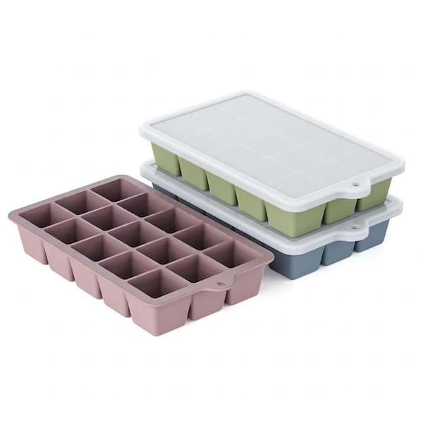 Multi-Colored Square Silicone Ice Cube Tray 3 Pack Food Grade Ice Mold with Lid Easy Release for Freezer Cocktails