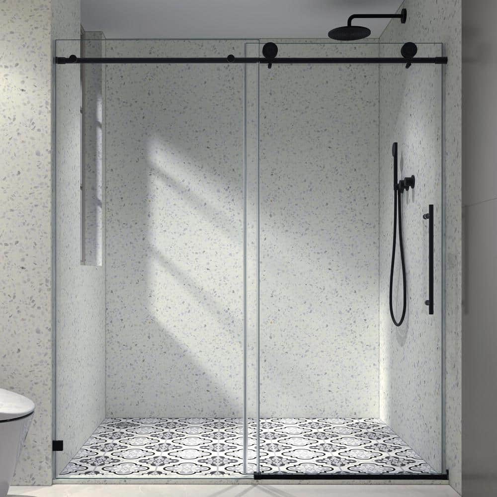 60 in. W x 76 in. H Single Sliding Frameless Shower Door with 5/16 in. Clea