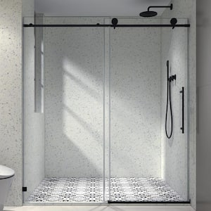 60 in. W x 76 in. H Single Sliding Frameless Shower Door with 5/16 in. Clear Glass and Buffer Function, Matte Black