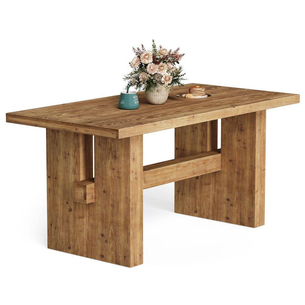 Roesler Solid Wood Dining Table, Double Pedestal Dining Table Farmhouse Kitchen Table for 6-8