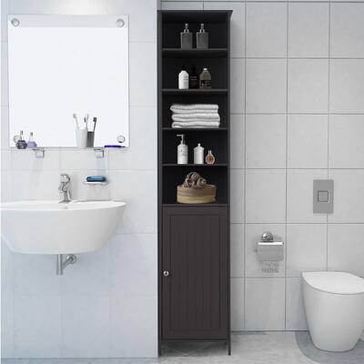 16 in. W x 13.5 in. D x 72 in. H Brown MDF Bathroom Shelf Tall Floor Storage Linen Cabinet in Brown