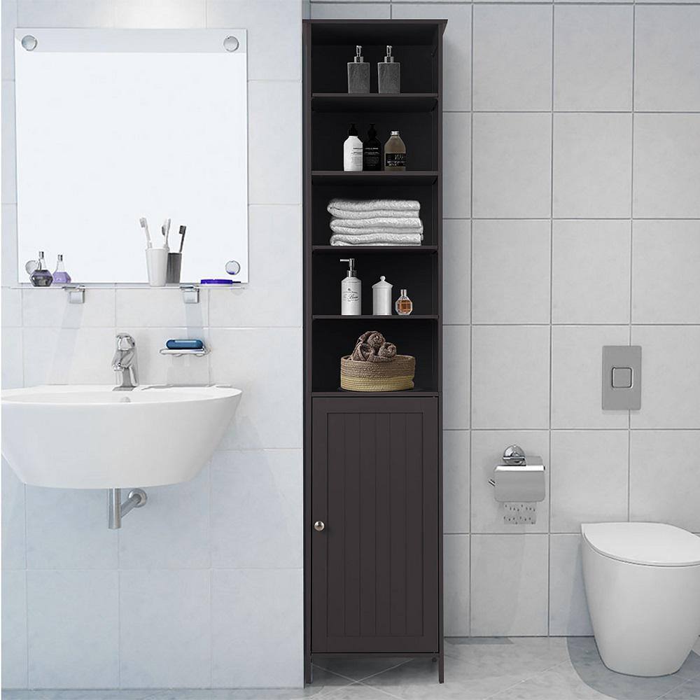Compact 72'' Brown Free-Standing Bathroom Storage Cabinet with Adjustable Shelves