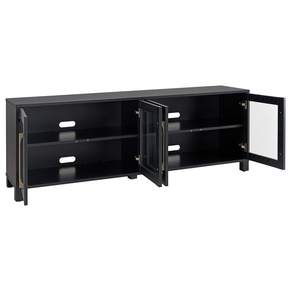 Quincy Black Grain Rectangular TV Stand with Glass Doors
