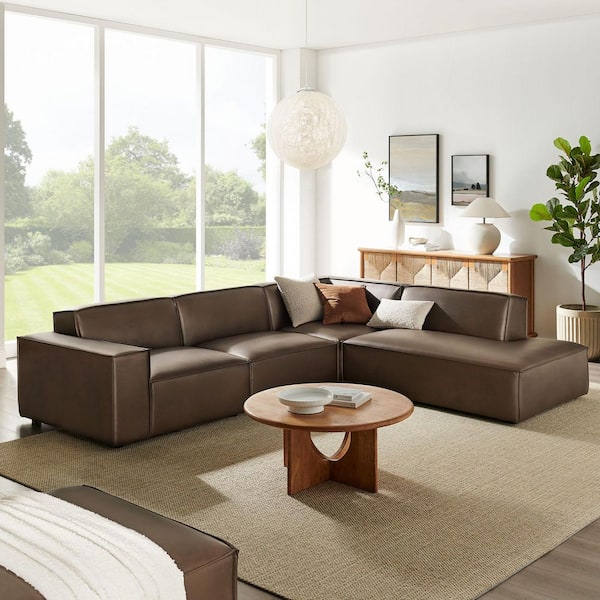 Restore Faux Leather 4-Piece Modular L-Shaped Sofa in Espresso