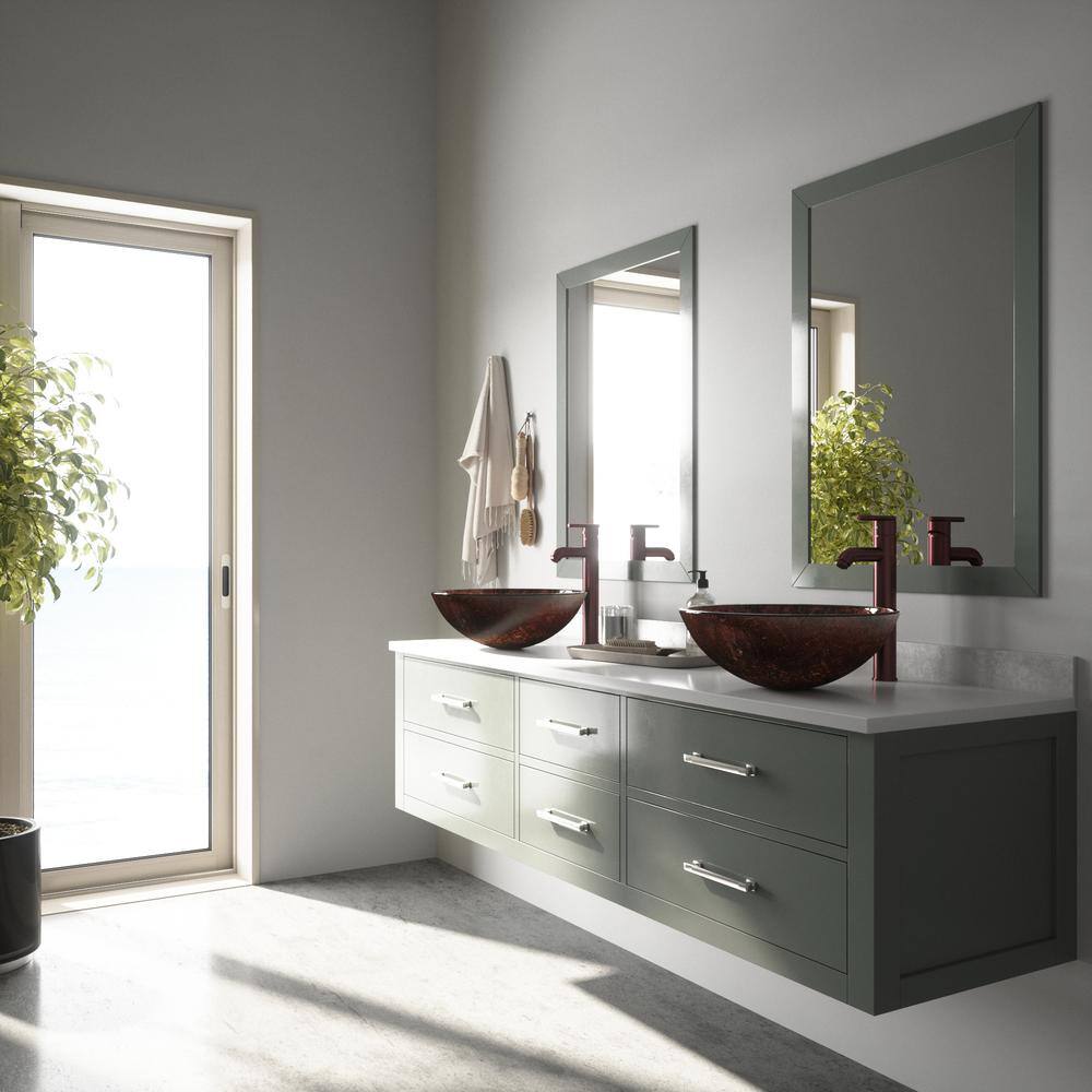 VIGO Mahogany Moon Tempered Glass Handmade Circular Vessel Bathroom Sink