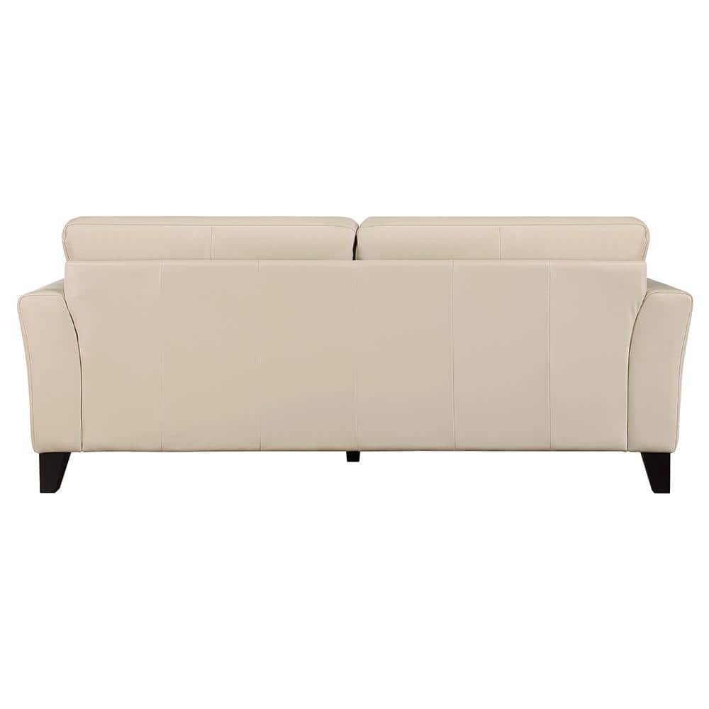 Marie 88" Cream Faux Leather Tufted Sofa with Track Arms