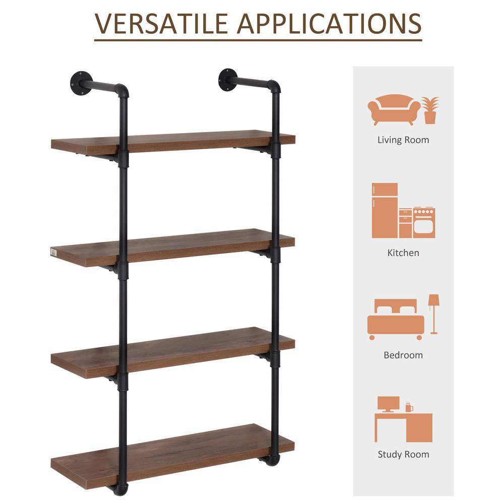 Industrial Brown Steel and Wood 4-Tier Wall Shelf