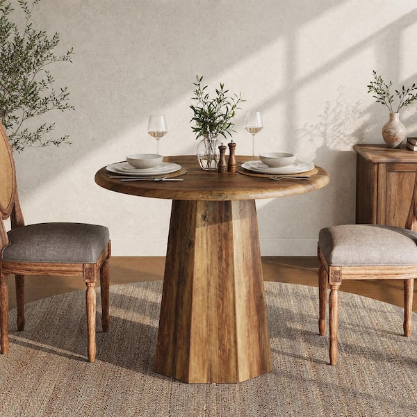 Drak Brown Wood 31.5 in. Round Pedestal Base Dining Table Seats 4 for Cafe, Dining Room, Kitchen, Apartment