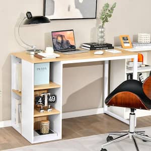 45 in. Natural Home Office Computer Desk Laptop Table Writing Workstation with 5 Cubbies