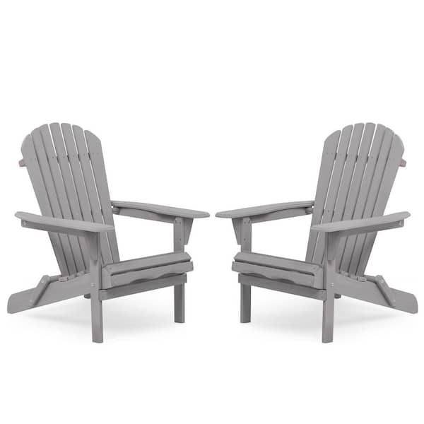 Gray Folding Wood Adirondack Chair Patio Lounge Chair(Set of 2 )