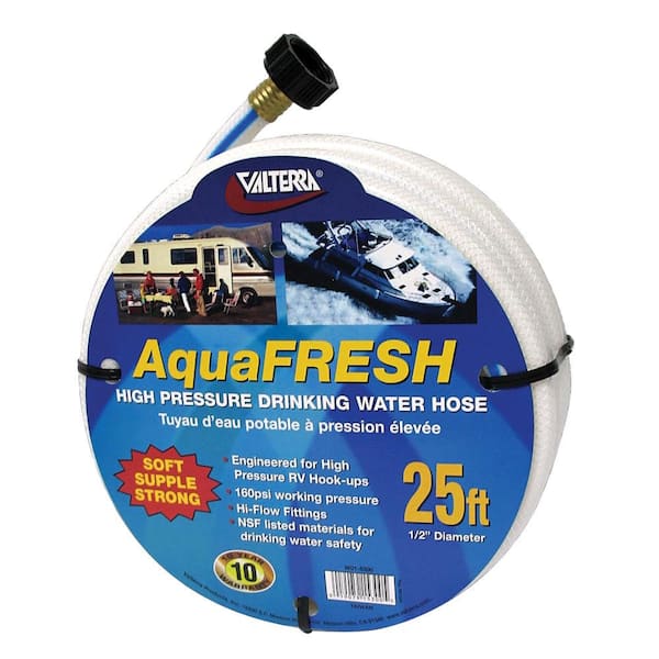 Valterra AquaFresh High Pressure Drinking Water Hose - 1/2 in. x 25 ft., White