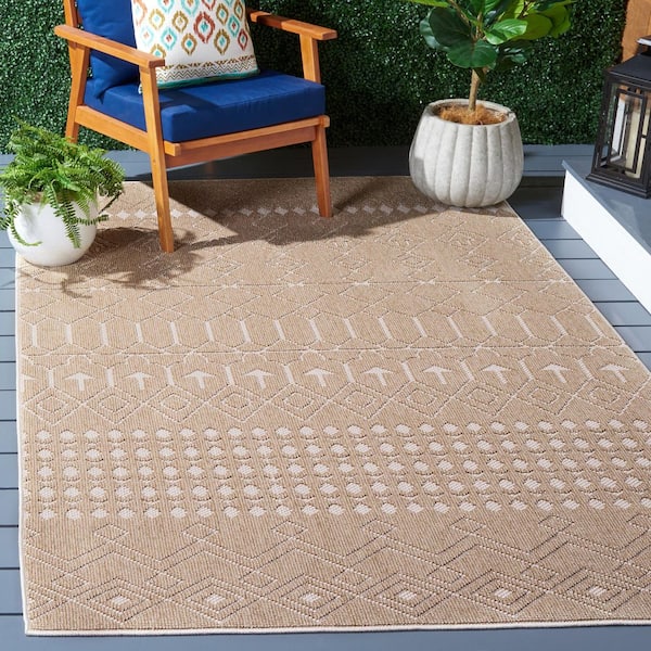 Global Beige/Ivory 9 ft. x 12 ft. Diamond Geometric Indoor/Outdoor Area Rug