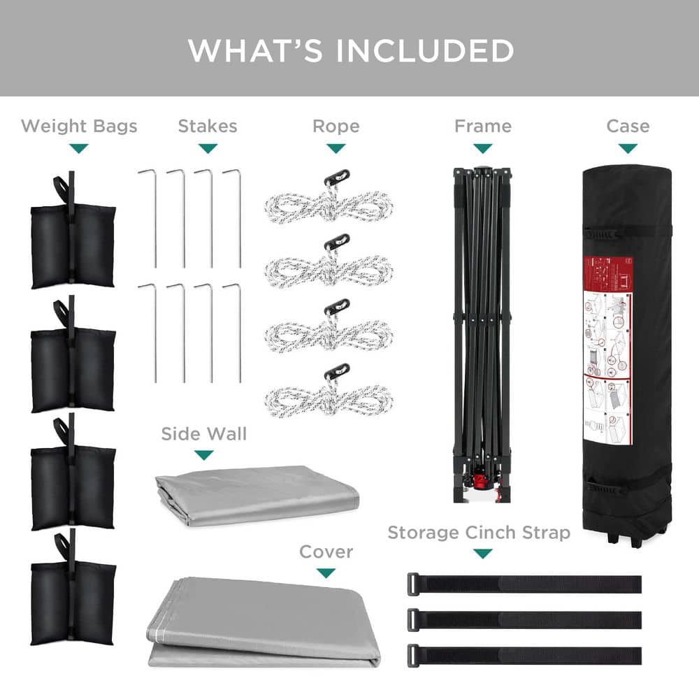 Silver 10x10ft Easy Setup Pop Up Canopy Tent with Side Wall