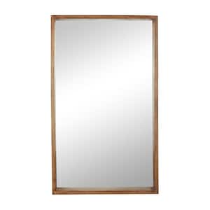 60 in. H x 36 in. W. Minimalistic Rectangle Framed Brown Wall Mirror with Natural Wood Grain and Deep-Set Frame