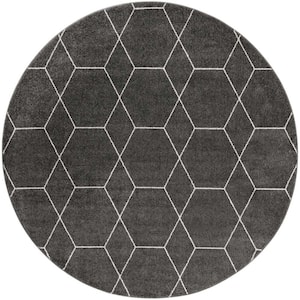 Trellis Frieze Dark Gray/Ivory 5 ft. x 5 ft. Round Geometric Area Rug