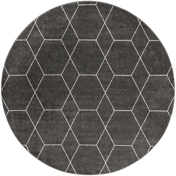 StyleWell Trellis Frieze Dark Gray/Ivory 5 ft. x 5 ft. Round Geometric Area Rug