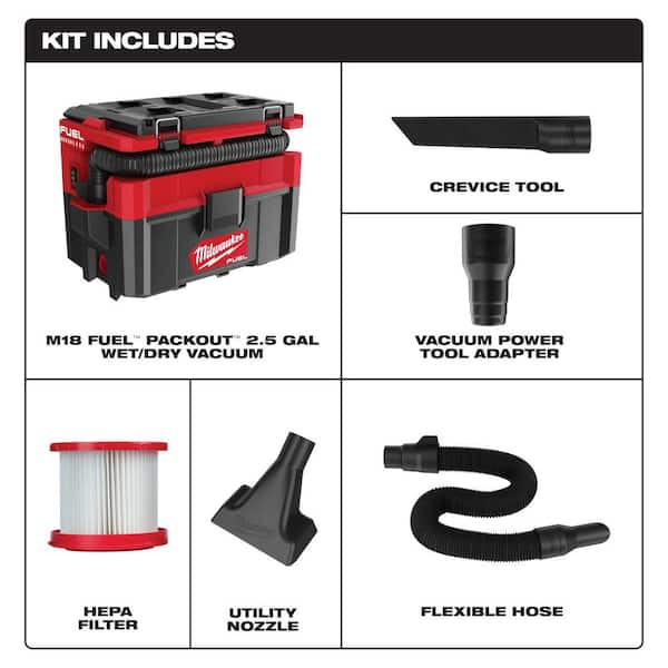 Milwaukee M18 FUEL PACKOUT 18 Volt Lithium Ion Cordless 2.5 Gal. Wet Dry Vacuum Vacuum Only 0970 20 The Home Depot