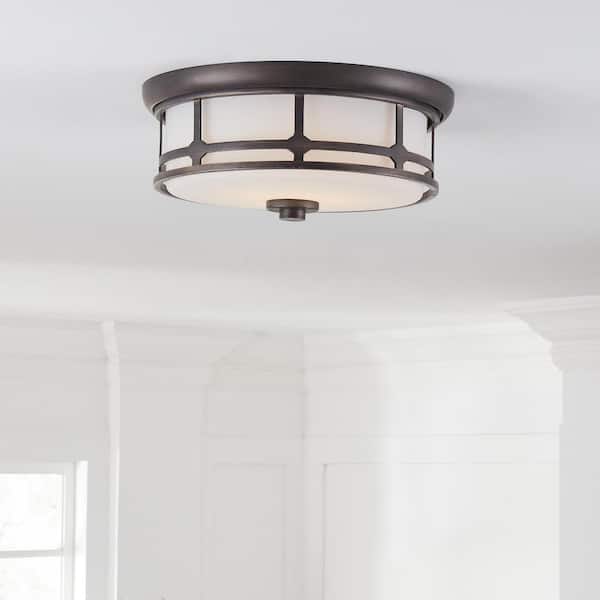 Home Decorators Collection Portland Court 14 In Satin Silver Led Flush Mount Ceiling Light 23958 The Depot - Home Depot Ceiling Kitchen Lights